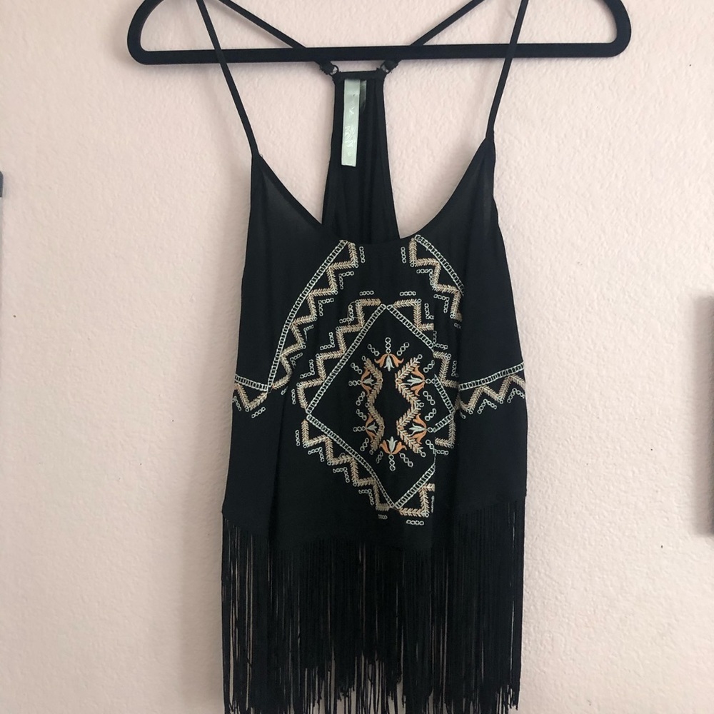 Aztec pattern with fringe tank top